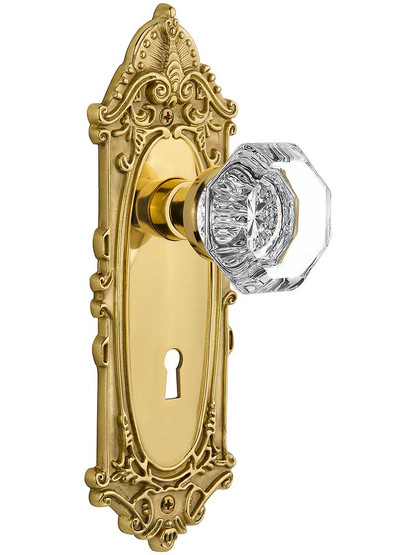 Largo Door Set with Waldorf-Crystal Glass Knobs and Keyhole in Un-Lacquered Brass.